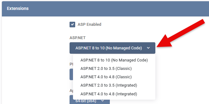 Change the ASP.NET Verion of the website