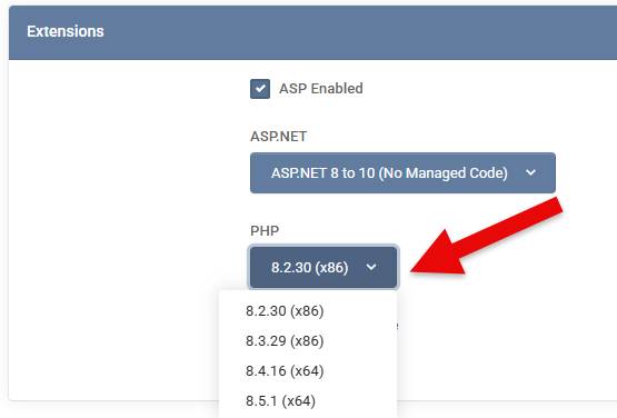 Change the PHP Verion of the website