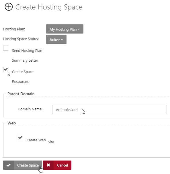 Create Hosting Space Form