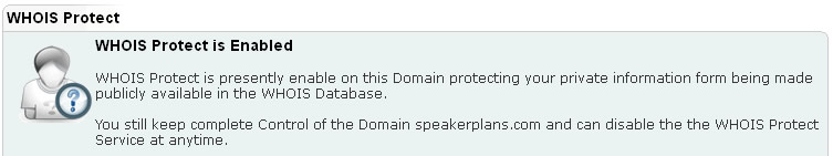 WHOIS Protect is Enabled
