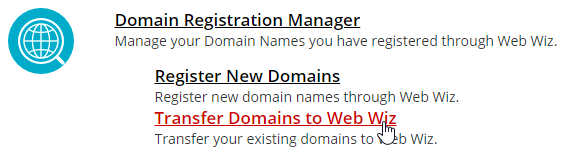Transfer Domains to Web Wiz