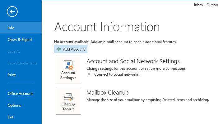 Outlook 2016 Add Account