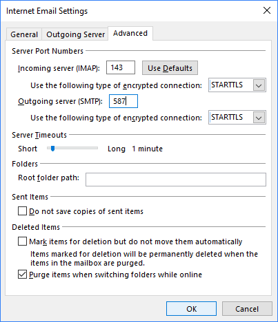 Internet E-mail Settings go to the Advanced tab 