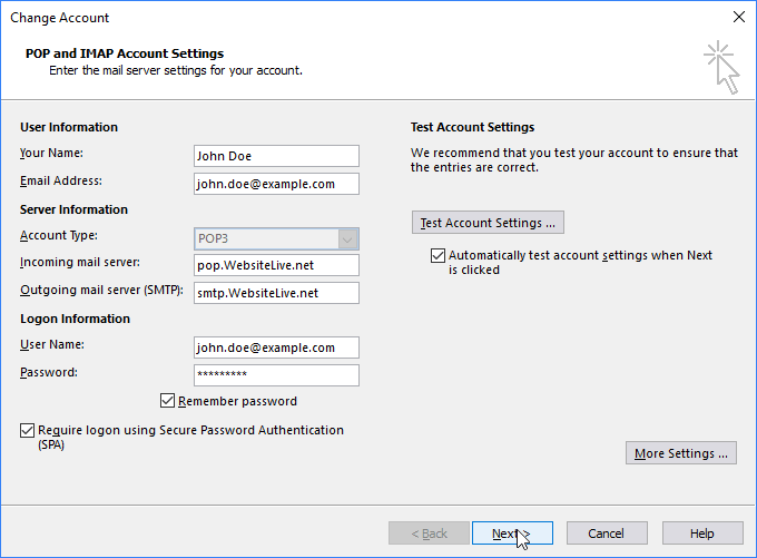 Internet E-Mail Settings