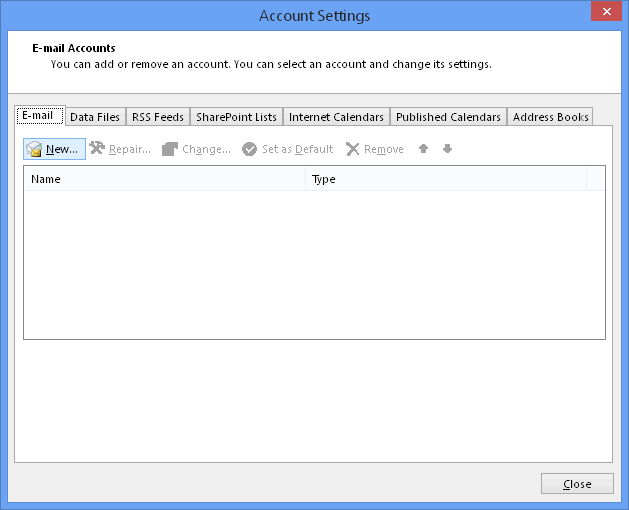 Under Account Settings choose the E-mail tab and click on New&hellip;