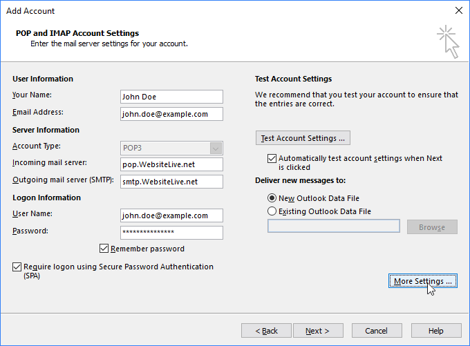 Internet E-Mail Settings