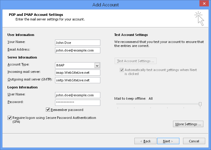 Internet E-Mail Settings