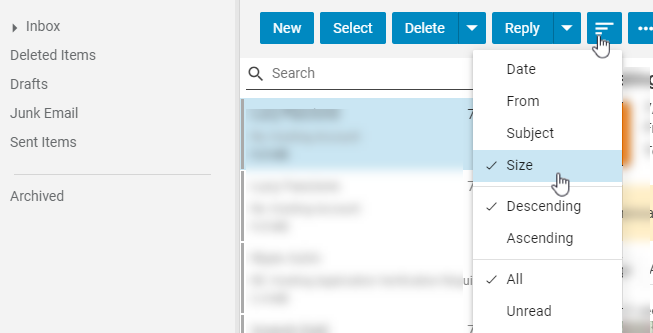 Sort Emails By Size